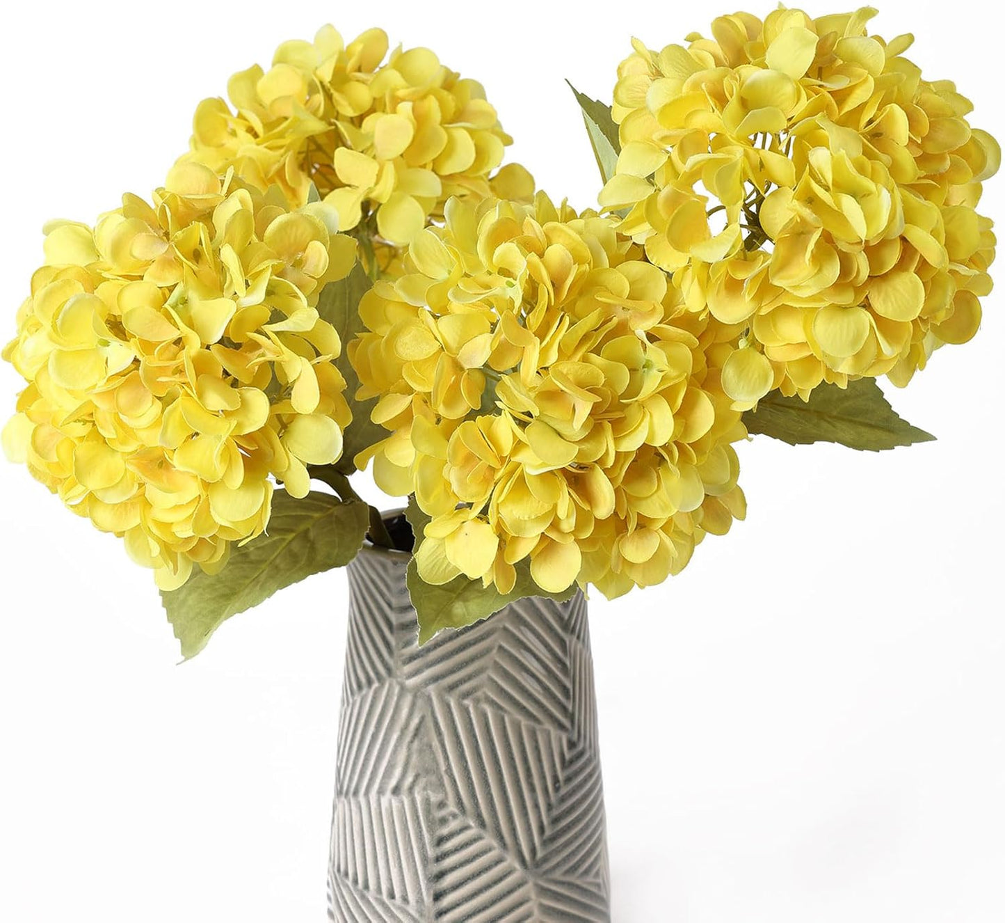 4Pcs Yellow Artificial Hydrangea Flowers Large Fake Silk Hydrangea Flower with Leaves Stems Realistic Faux Hydrangeas Decorations for Wedding Table Centerpieces Vase Home Decor (Yellow)