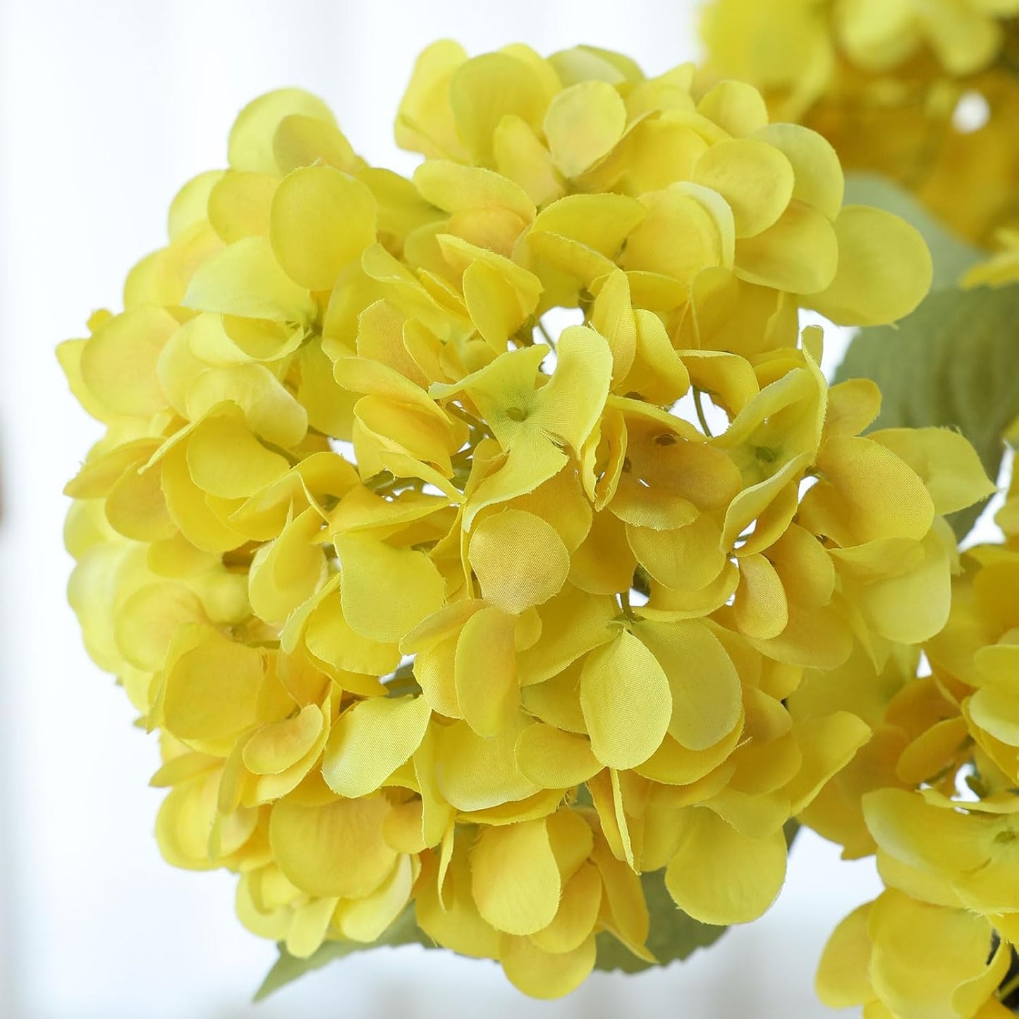 4Pcs Yellow Artificial Hydrangea Flowers Large Fake Silk Hydrangea Flower with Leaves Stems Realistic Faux Hydrangeas Decorations for Wedding Table Centerpieces Vase Home Decor (Yellow)