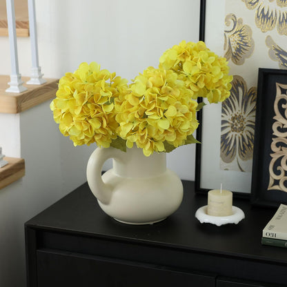 4Pcs Yellow Artificial Hydrangea Flowers Large Fake Silk Hydrangea Flower with Leaves Stems Realistic Faux Hydrangeas Decorations for Wedding Table Centerpieces Vase Home Decor (Yellow)