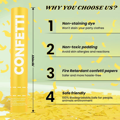 Confetti Cannon Yellow Biodegradable Confetti Poppers 12Pack Party Poppers Shooters Yellow Sticks for Wedding Graduation Engagement Anniversary Bridal Shower Valentines Day Birthday
