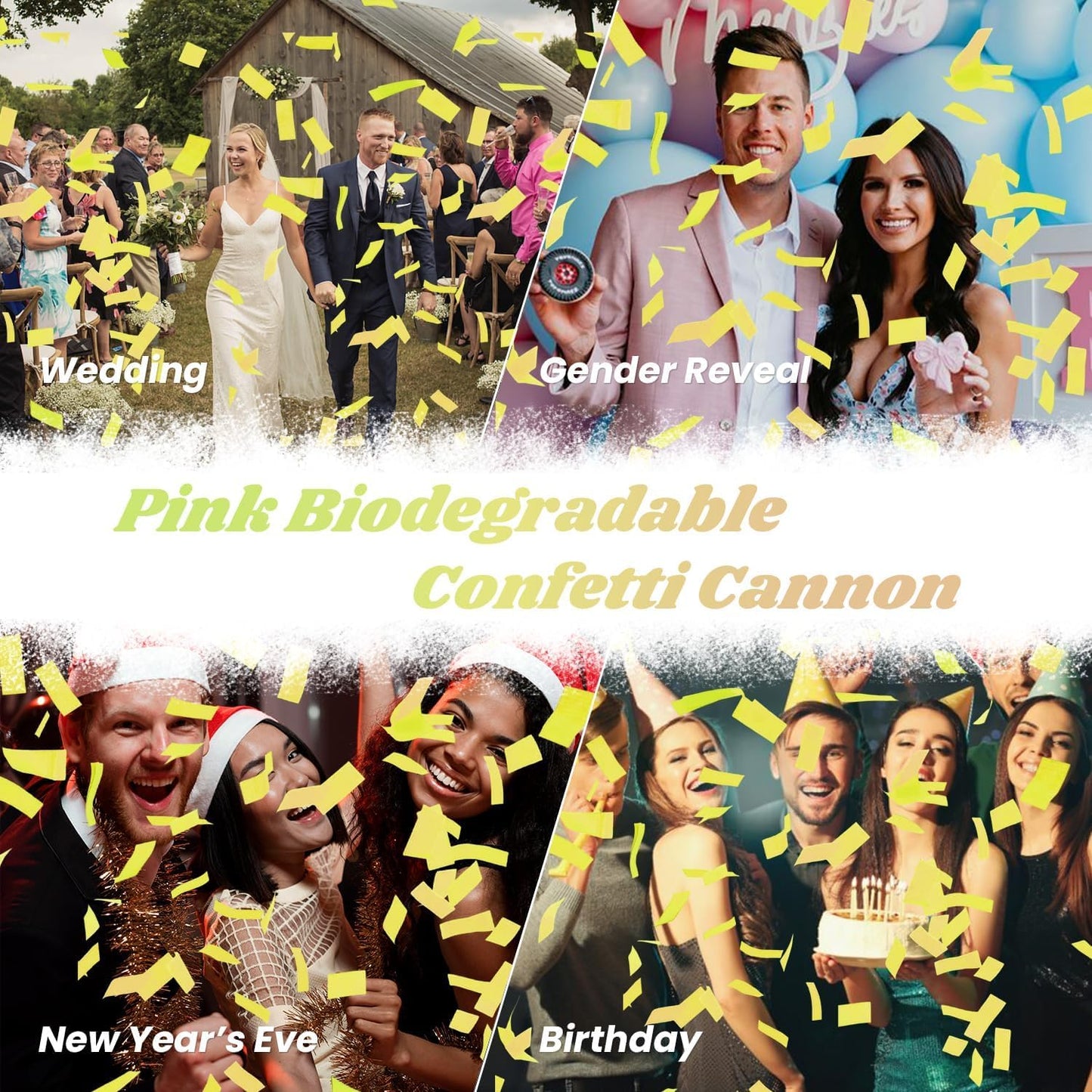 Confetti Cannon Yellow Biodegradable Confetti Poppers 12Pack Party Poppers Shooters Yellow Sticks for Wedding Graduation Engagement Anniversary Bridal Shower Valentines Day Birthday