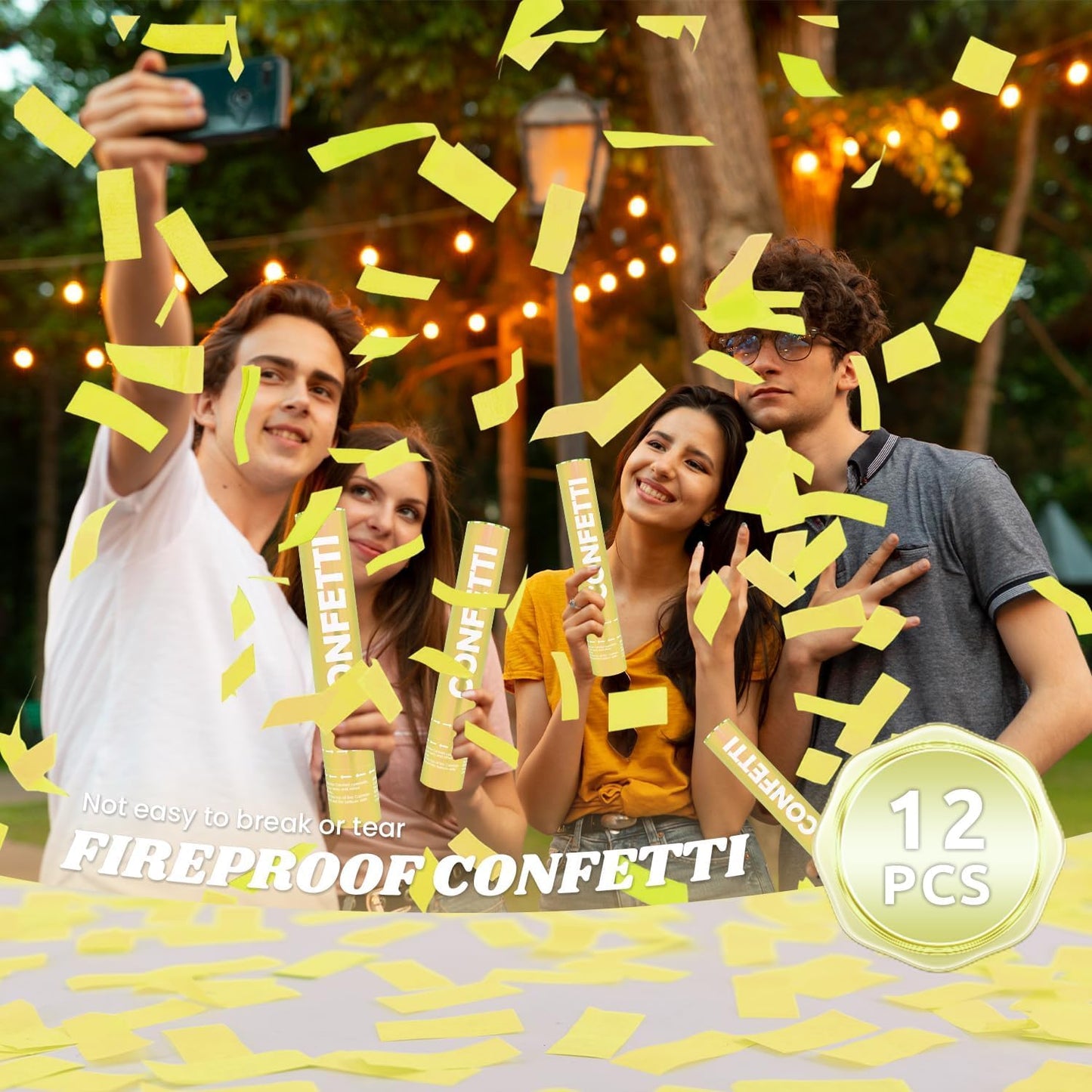 Confetti Cannon Yellow Biodegradable Confetti Poppers 12Pack Party Poppers Shooters Yellow Sticks for Wedding Graduation Engagement Anniversary Bridal Shower Valentines Day Birthday