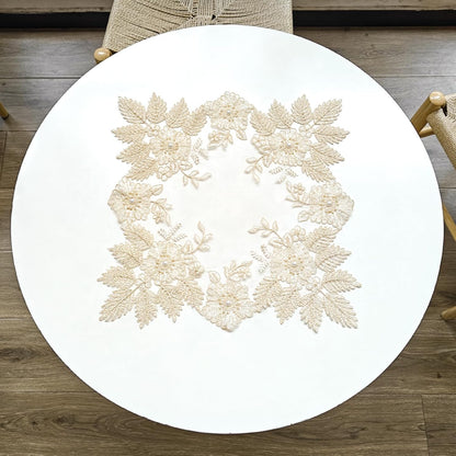 2Pcs Mesh Lace Doily, 40cm*40cm Placemat with Yellow Lace Trim, Coffee Table Topper Washable Dinner Mat for Dining Room Kitchen Wedding Banquet
