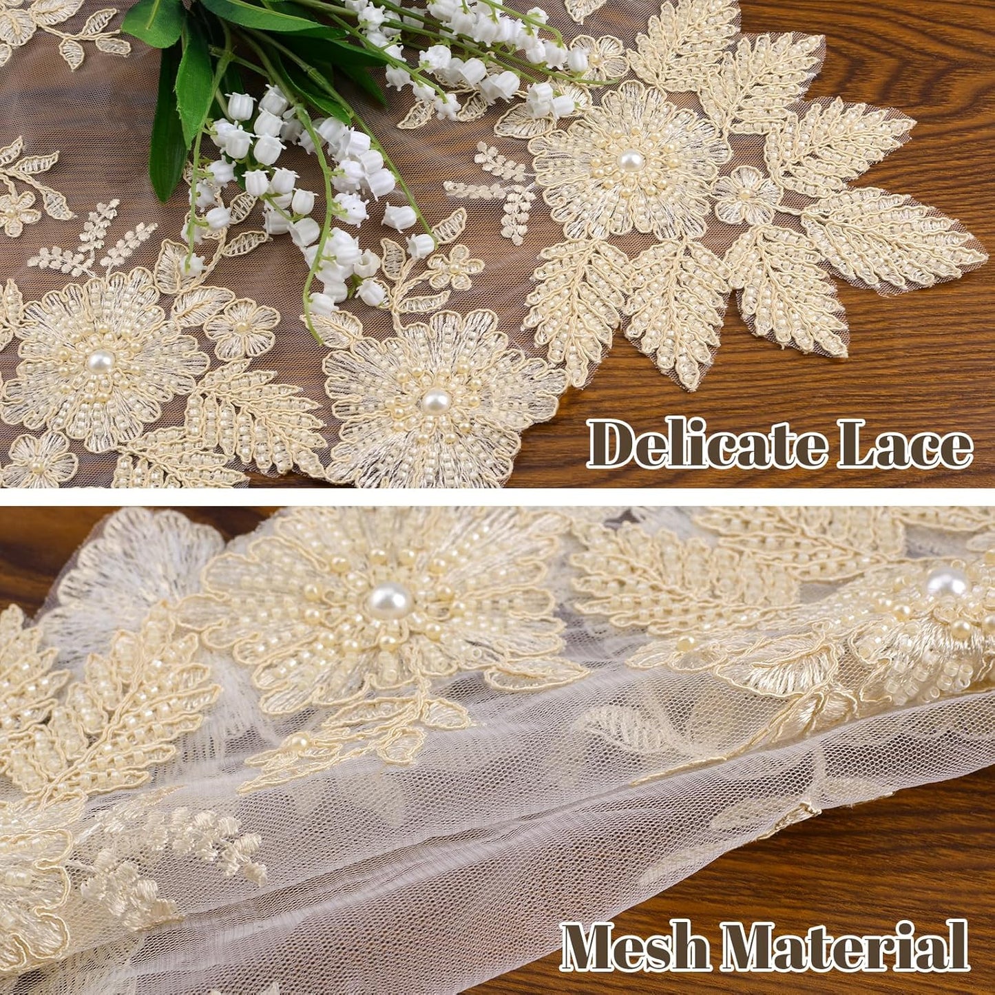 2Pcs Mesh Lace Doily, 40cm*40cm Placemat with Yellow Lace Trim, Coffee Table Topper Washable Dinner Mat for Dining Room Kitchen Wedding Banquet