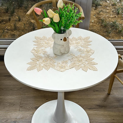 2Pcs Mesh Lace Doily, 40cm*40cm Placemat with Yellow Lace Trim, Coffee Table Topper Washable Dinner Mat for Dining Room Kitchen Wedding Banquet