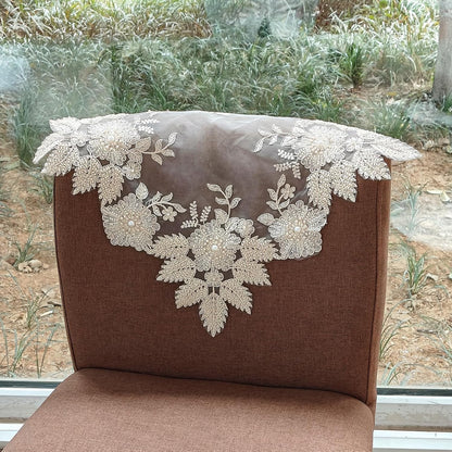 2Pcs Mesh Lace Doily, 40cm*40cm Placemat with Yellow Lace Trim, Coffee Table Topper Washable Dinner Mat for Dining Room Kitchen Wedding Banquet