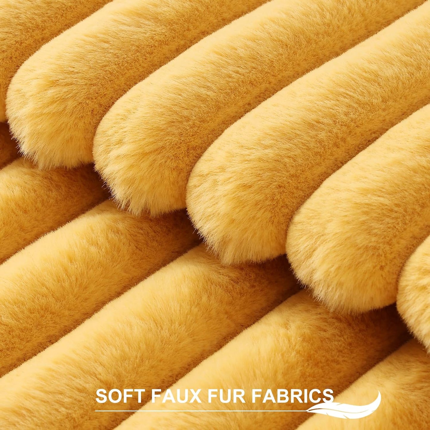 Faux Fur Decorative Throw Pillow Covers 26x26 Set of 2, Yellow | Luxury Plush Texture, Striped Design, Cozy Soft Touch, Modern Home Accent Decor for Couch, Sofa, Bed, Living Room
