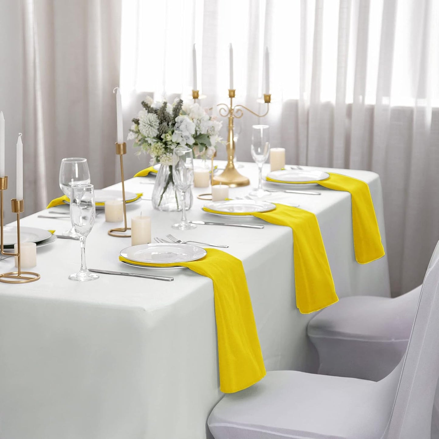 25pcs Polyester Cloth Napkins - 17 x 17 inch Yellow Washable Dinner Napkins with Hemmed Edges for Restaurant/Wedding/Hotel(25,Yellow)