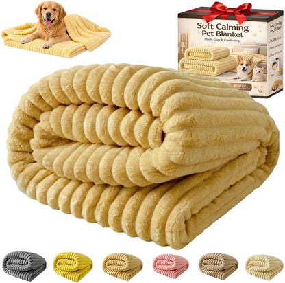 Emotional Support Blanket Yellow, Dog Mood Calming Blanket, Soft Ribbed Plush Throw for Sofa Bed Kennel Crate, Washable Cozy Cover with for Small Medium Large Breeds(Yellow,39 * 59in)