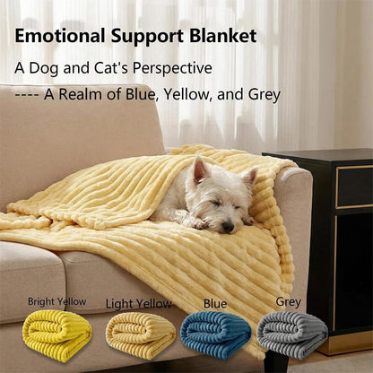 Emotional Support Blanket Yellow, Dog Mood Calming Blanket, Soft Ribbed Plush Throw for Sofa Bed Kennel Crate, Washable Cozy Cover with for Small Medium Large Breeds(Yellow,39 * 59in)
