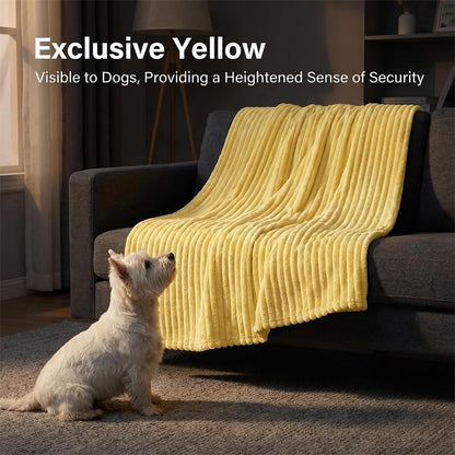 Emotional Support Blanket Yellow, Dog Mood Calming Blanket, Soft Ribbed Plush Throw for Sofa Bed Kennel Crate, Washable Cozy Cover with for Small Medium Large Breeds(Yellow,39 * 59in)