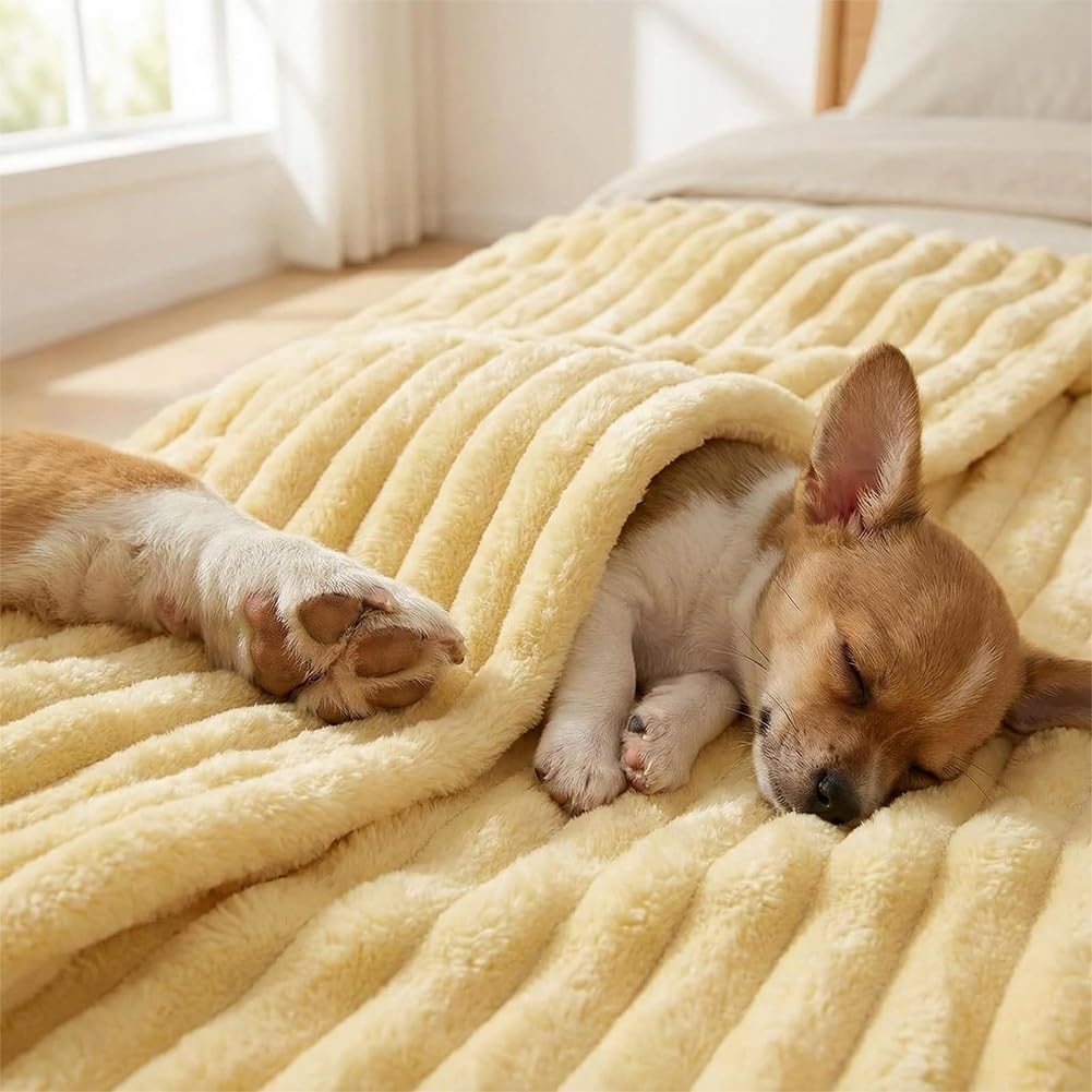 Emotional Support Blanket Yellow, Dog Mood Calming Blanket, Soft Ribbed Plush Throw for Sofa Bed Kennel Crate, Washable Cozy Cover with for Small Medium Large Breeds(Yellow,39 * 59in)