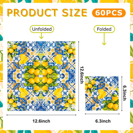 Lemon Napkins 60Pcs Yellow Paper Napkins Disposable Decorative Summer Party Napkin for Amalfi Coast Decor Lemon Themed Party Supplies