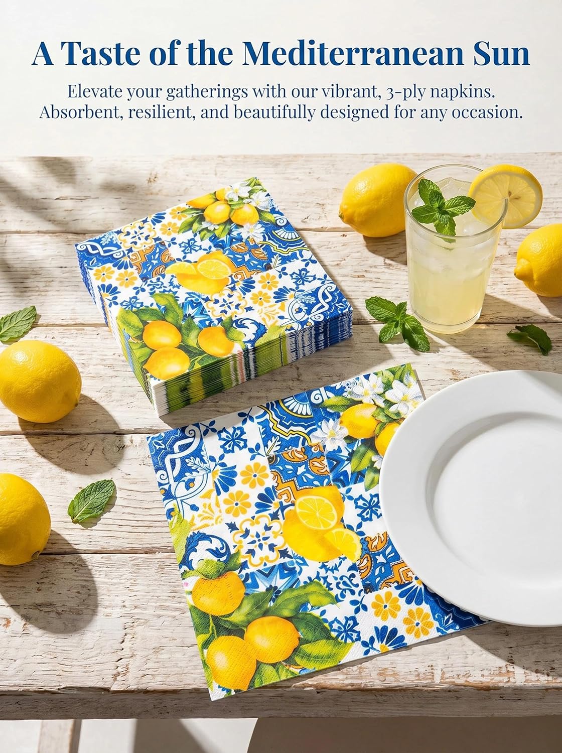Lemon Napkins 60Pcs Yellow Paper Napkins Disposable Decorative Summer Party Napkin for Amalfi Coast Decor Lemon Themed Party Supplies