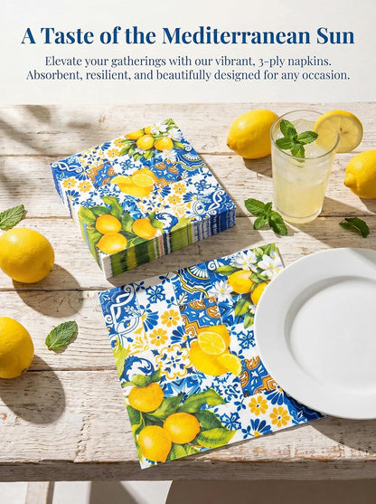 Lemon Napkins 60Pcs Yellow Paper Napkins Disposable Decorative Summer Party Napkin for Amalfi Coast Decor Lemon Themed Party Supplies