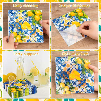 Lemon Napkins 60Pcs Yellow Paper Napkins Disposable Decorative Summer Party Napkin for Amalfi Coast Decor Lemon Themed Party Supplies