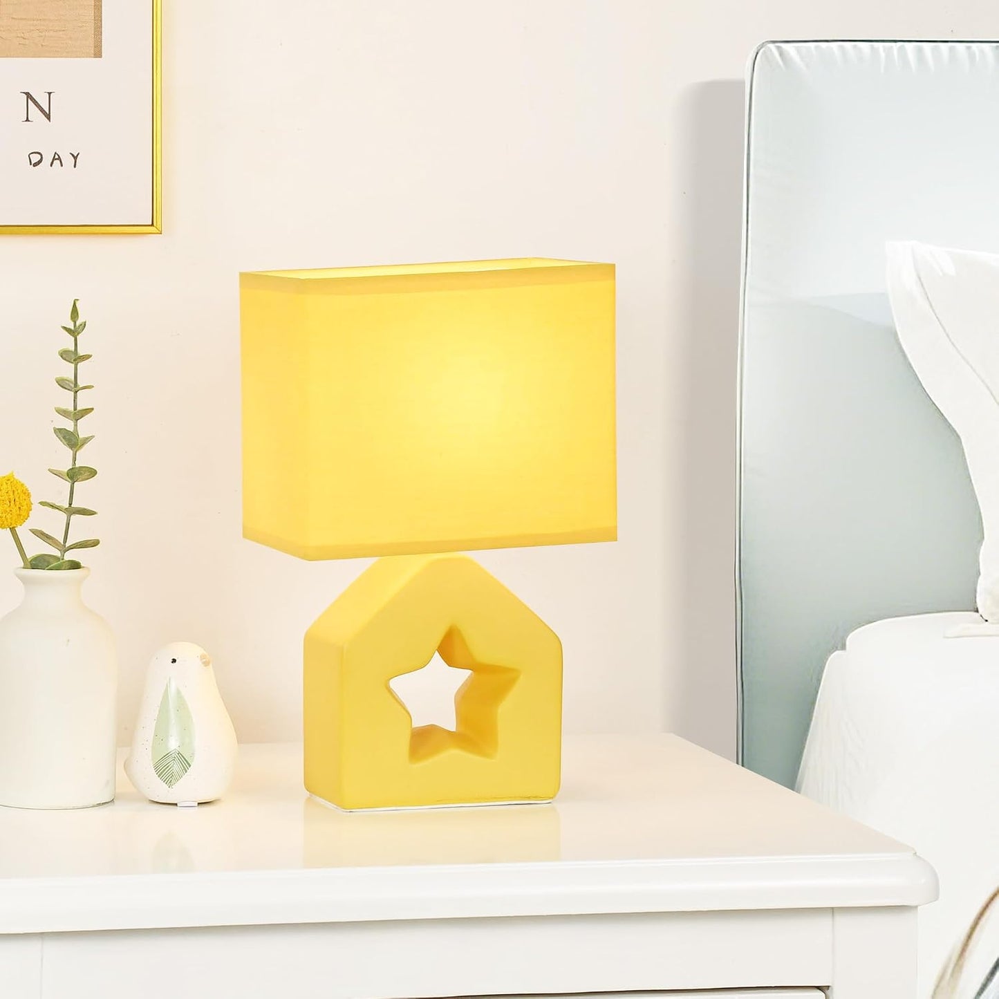 Vera Yellow Small Table Lamp for Living Room as Bedside Table Lamp for Bedroom,Modern Kids Night Ceramic Table Lamp,6.69×4.72×H10.83IN,Bulb Excluded