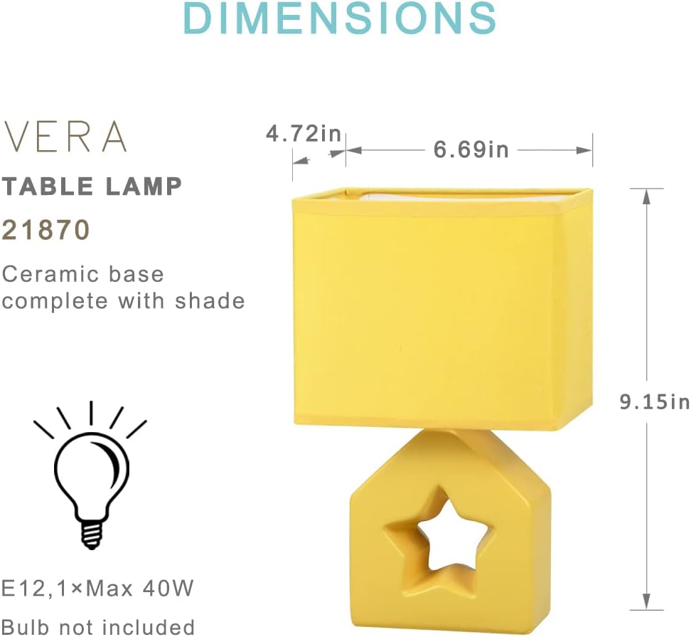 Vera Yellow Small Table Lamp for Living Room as Bedside Table Lamp for Bedroom,Modern Kids Night Ceramic Table Lamp,6.69×4.72×H10.83IN,Bulb Excluded
