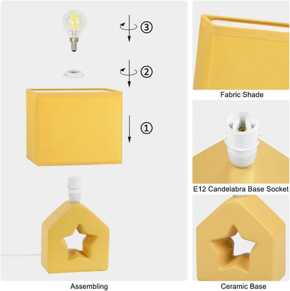 Vera Yellow Small Table Lamp for Living Room as Bedside Table Lamp for Bedroom,Modern Kids Night Ceramic Table Lamp,6.69×4.72×H10.83IN,Bulb Excluded