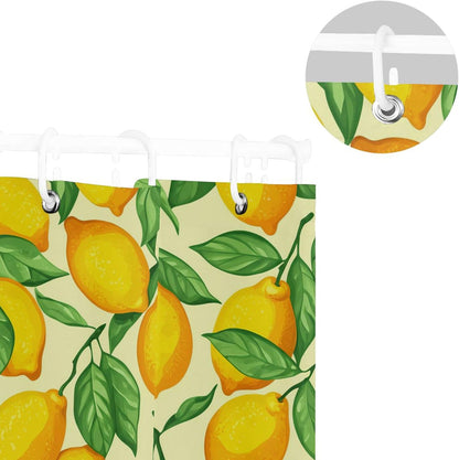 Shower Curtain for Bathroom, Yellow Lemons Waterproof Washable Shower Bath Curtain for Home Hotels with 12 Hooks, 60x72 in