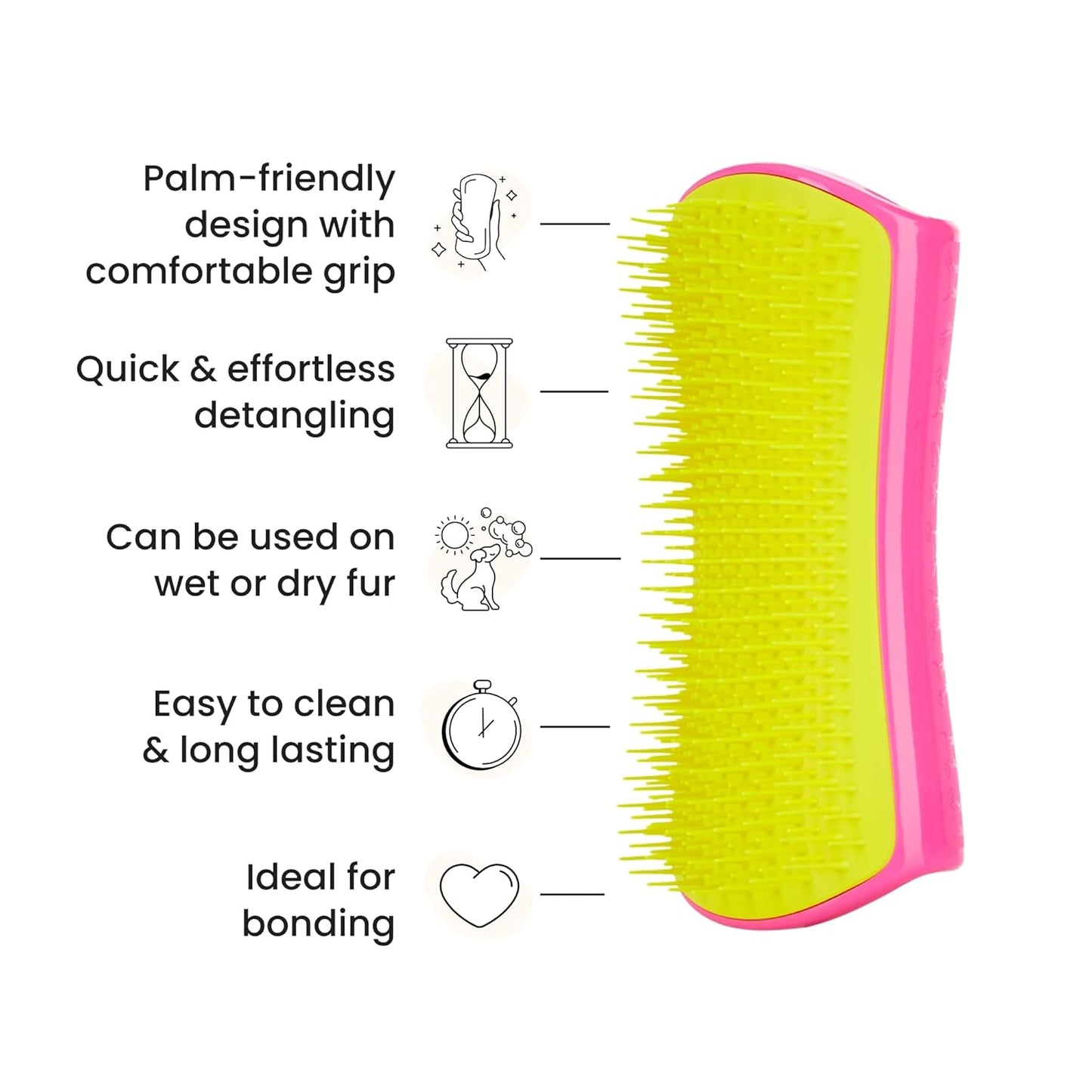 Detangling Dog Brush for Long Hair Breeds, Large, Pink & Yellow | Dog grooming tool with patented two-tier teeth to detangle & lift dirt for thick, double-coated dogs & wet or dry fur
