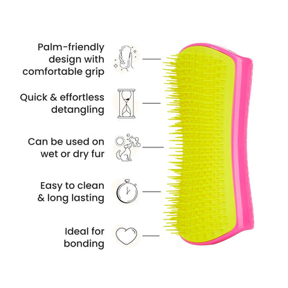 Detangling Dog Brush for Long Hair Breeds, Large, Pink & Yellow | Dog grooming tool with patented two-tier teeth to detangle & lift dirt for thick, double-coated dogs & wet or dry fur