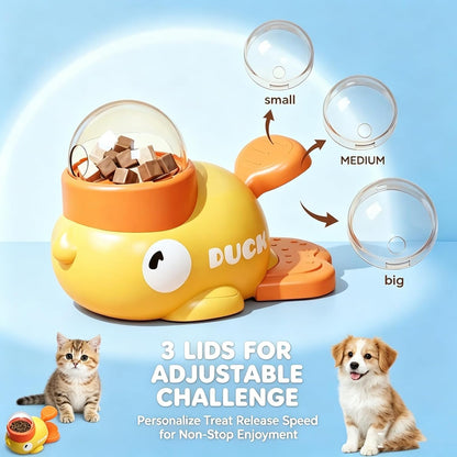 Fuzzibud Cat Toy Feeder,Interactive Cat Dog Feeder with 3 Lids, Press Type Treat Dispenser with Transparent Window,Slow Feeder for Kibble and Treats (Yellow)