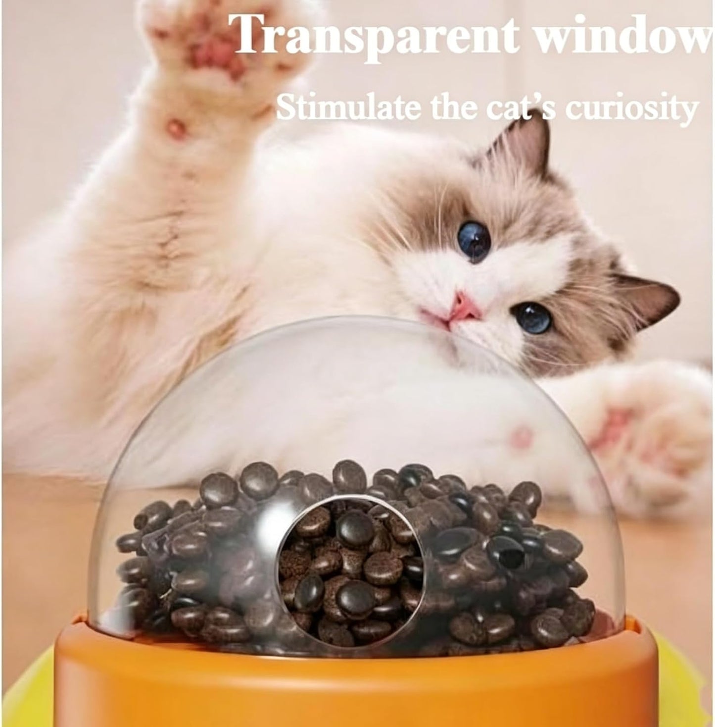 Fuzzibud Cat Toy Feeder,Interactive Cat Dog Feeder with 3 Lids, Press Type Treat Dispenser with Transparent Window,Slow Feeder for Kibble and Treats (Yellow)