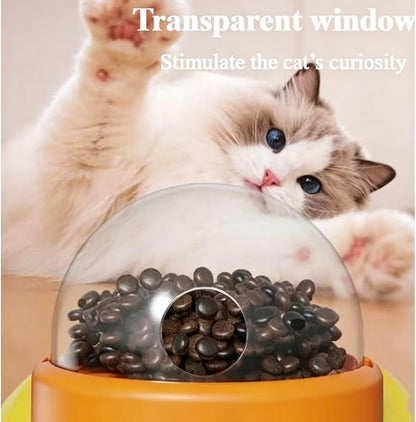 Fuzzibud Cat Toy Feeder,Interactive Cat Dog Feeder with 3 Lids, Press Type Treat Dispenser with Transparent Window,Slow Feeder for Kibble and Treats (Yellow)