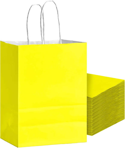 24Pcs Paper Gift Bag with Handles Bulk Yellow Paper Bags Multiple Uses (8.3"x6"x3.15", Small Size)