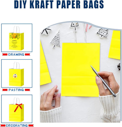 24Pcs Paper Gift Bag with Handles Bulk Yellow Paper Bags Multiple Uses (8.3"x6"x3.15", Small Size)