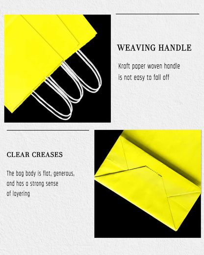 24Pcs Paper Gift Bag with Handles Bulk Yellow Paper Bags Multiple Uses (8.3"x6"x3.15", Small Size)