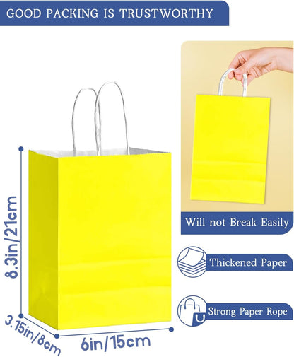 24Pcs Paper Gift Bag with Handles Bulk Yellow Paper Bags Multiple Uses (8.3"x6"x3.15", Small Size)