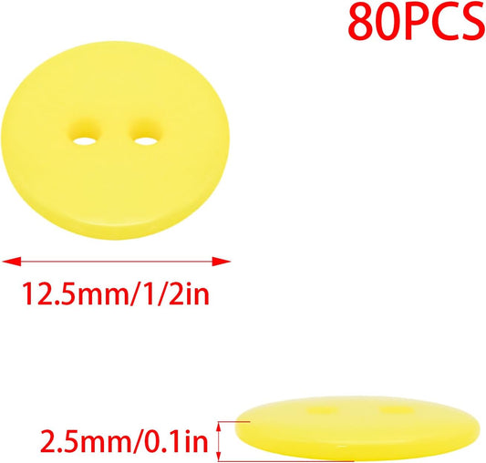 80 Pcs Small Yellow Resin Sewing Buttons, 1/2 Inch (12mm) 2 Hole Round Craft Buttons for Clothes Blouses Shirts Sewing & DIY Projects, Lightweight Tiny Replacement Buttons