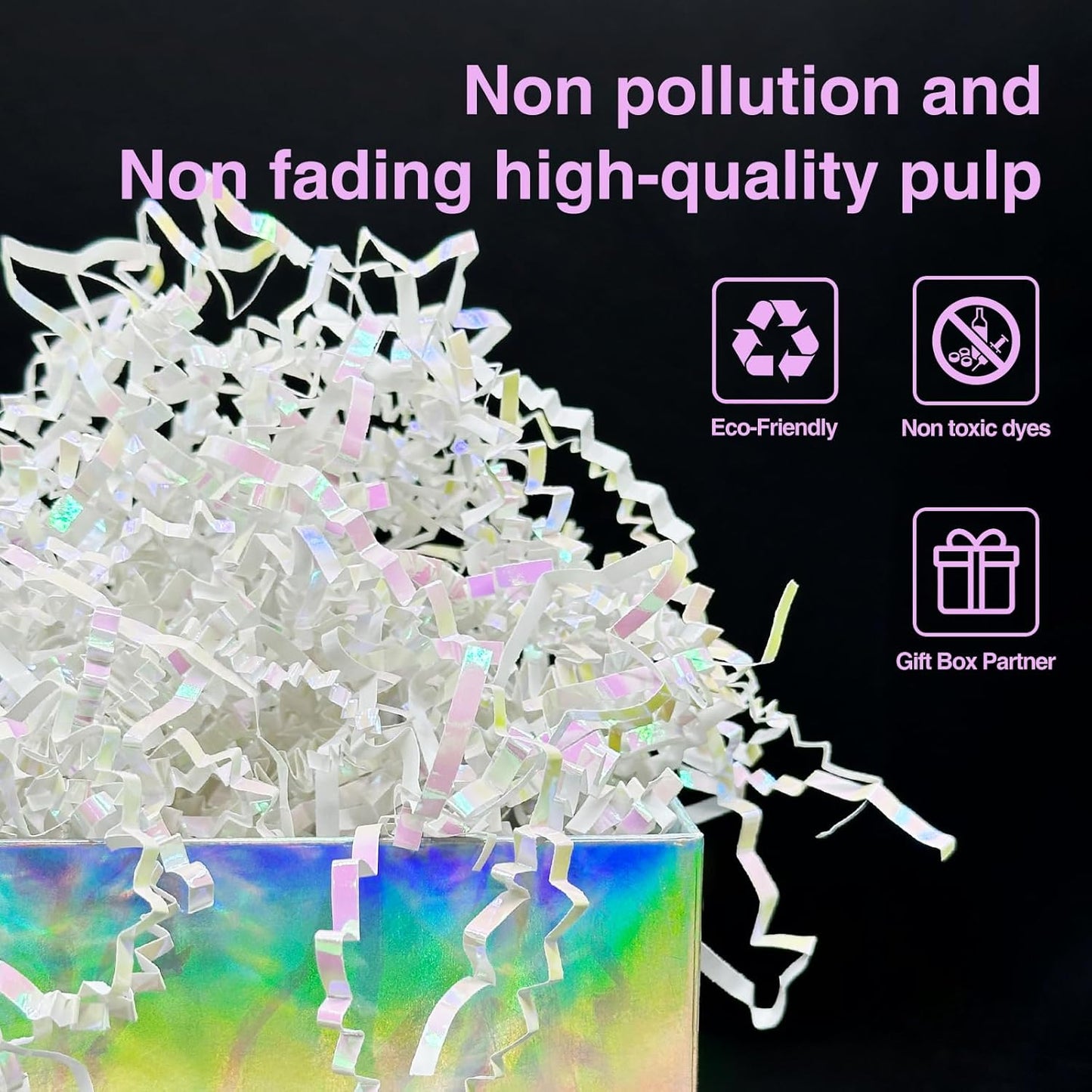 2LB Iridescent Crinkle Paper Shred Filler for Gift Box Bag and Basket On Holidays(Diamond White)