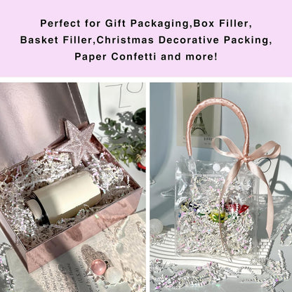 2LB Iridescent Crinkle Paper Shred Filler for Gift Box Bag and Basket On Holidays(Diamond White)