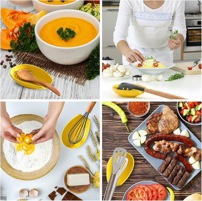 Spoon Rest, Porcelain Spoon Holder for Stove Top, Cooking Utensil Rest Kitchen Gadget Spoon Cradle for Spatula, Ladle, Tongs and Knife, Yellow