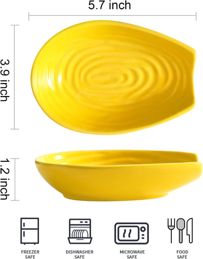 Spoon Rest, Porcelain Spoon Holder for Stove Top, Cooking Utensil Rest Kitchen Gadget Spoon Cradle for Spatula, Ladle, Tongs and Knife, Yellow