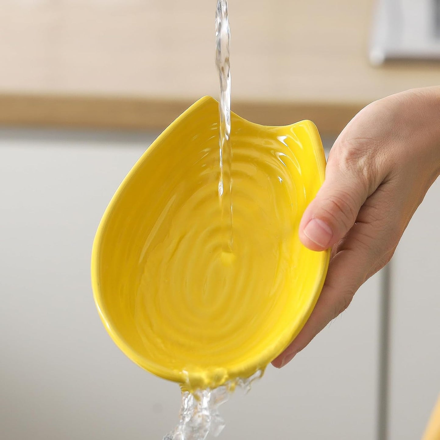 Spoon Rest, Porcelain Spoon Holder for Stove Top, Cooking Utensil Rest Kitchen Gadget Spoon Cradle for Spatula, Ladle, Tongs and Knife, Yellow