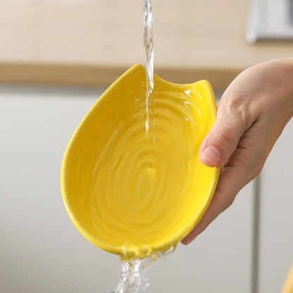 Spoon Rest, Porcelain Spoon Holder for Stove Top, Cooking Utensil Rest Kitchen Gadget Spoon Cradle for Spatula, Ladle, Tongs and Knife, Yellow