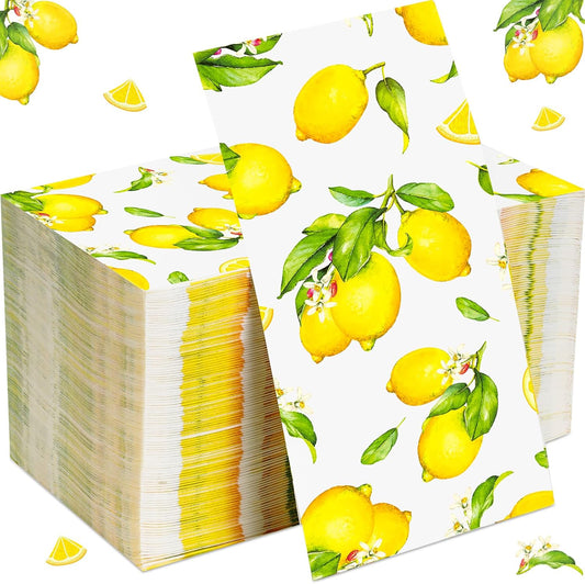 150 Pcs Summer Lemon Disposable Napkins 3 Ply Yellow Lemon Cocktail Paper Napkin Decorative Hand Towels for Wedding Kitchen Bathroom Summer Beverage Baby Shower Party