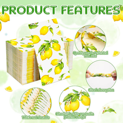 150 Pcs Summer Lemon Disposable Napkins 3 Ply Yellow Lemon Cocktail Paper Napkin Decorative Hand Towels for Wedding Kitchen Bathroom Summer Beverage Baby Shower Party