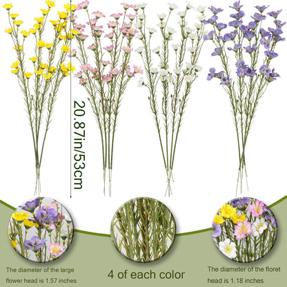 16 Pcs Artificial Wildflowers with Stems Bulk Silk Spring Flowers Floral Picks 21inch Fake Forsythia Branches Faux Wildflowers Arrangements for Home Decor Indoor Outdoor Wedding Centerpieces