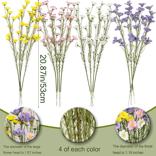 16 Pcs Artificial Wildflowers with Stems Bulk Silk Spring Flowers Floral Picks 21inch Fake Forsythia Branches Faux Wildflowers Arrangements for Home Decor Indoor Outdoor Wedding Centerpieces