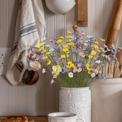16 Pcs Artificial Wildflowers with Stems Bulk Silk Spring Flowers Floral Picks 21inch Fake Forsythia Branches Faux Wildflowers Arrangements for Home Decor Indoor Outdoor Wedding Centerpieces
