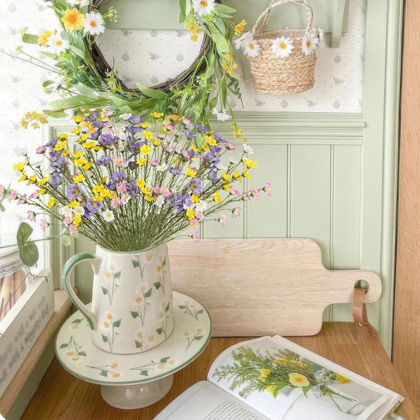 16 Pcs Artificial Wildflowers with Stems Bulk Silk Spring Flowers Floral Picks 21inch Fake Forsythia Branches Faux Wildflowers Arrangements for Home Decor Indoor Outdoor Wedding Centerpieces