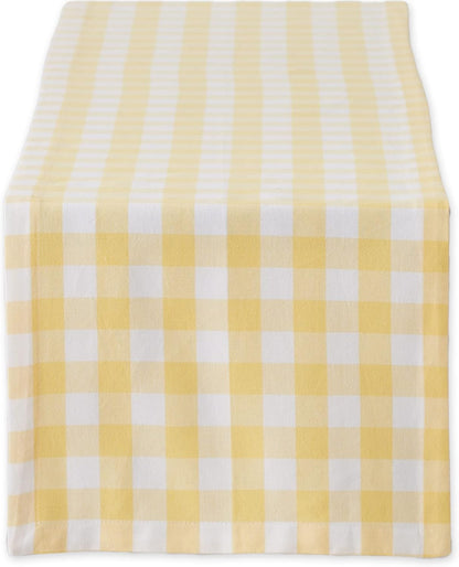 Checkered Tabletop Collection 100% Cotton, Machine Washable, Table Runner, 14x108, Yellow