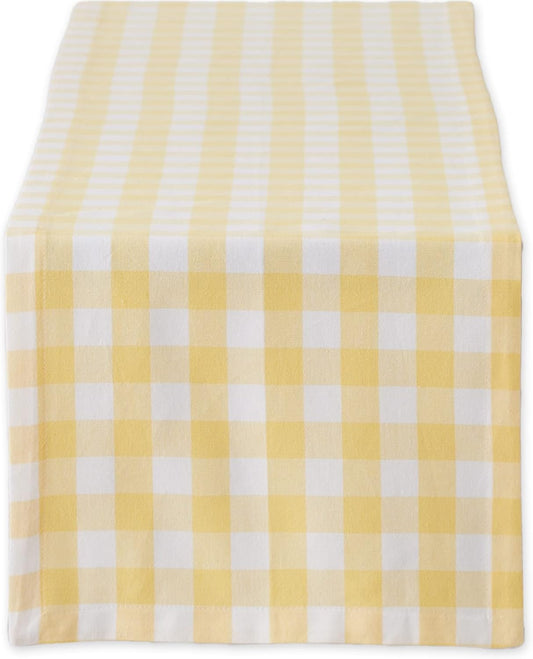 Checkered Tabletop Collection 100% Cotton, Machine Washable, Table Runner, 14x108, Yellow