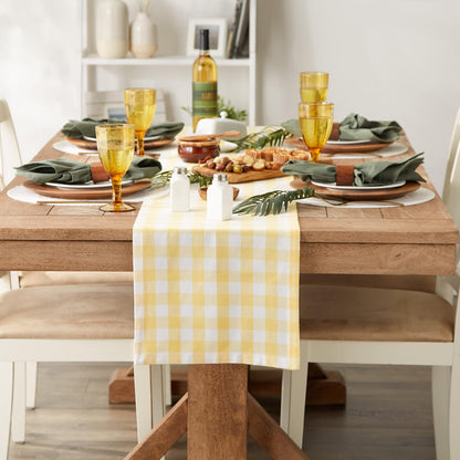 Checkered Tabletop Collection 100% Cotton, Machine Washable, Table Runner, 14x108, Yellow