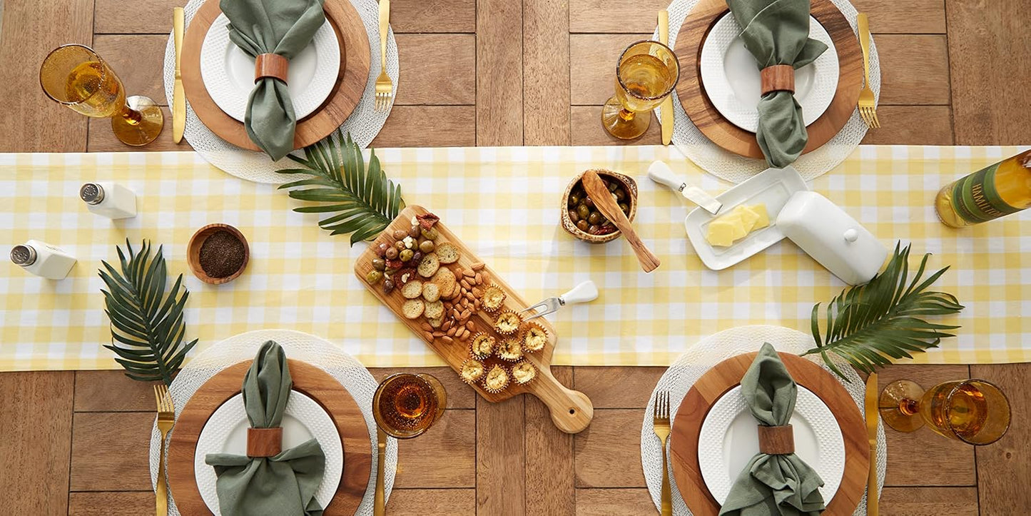 Checkered Tabletop Collection 100% Cotton, Machine Washable, Table Runner, 14x108, Yellow
